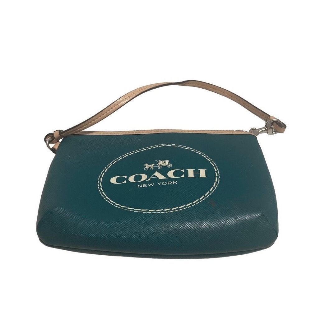 COACH Women’s Wristlet Green & Tan Horse & Carriage NewYork Logo 4.5X1X7 F51788‎